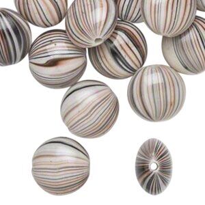 Vintage Y2K Stripe Puffed Round Coin Brown Black White 18mm Acrylic Beads 10 pcs